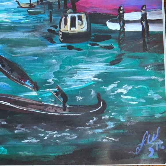 Vibrant Venice Canal Painting 20x16 Original Art print "A gondola ride" Signed - Picture 2 of 3